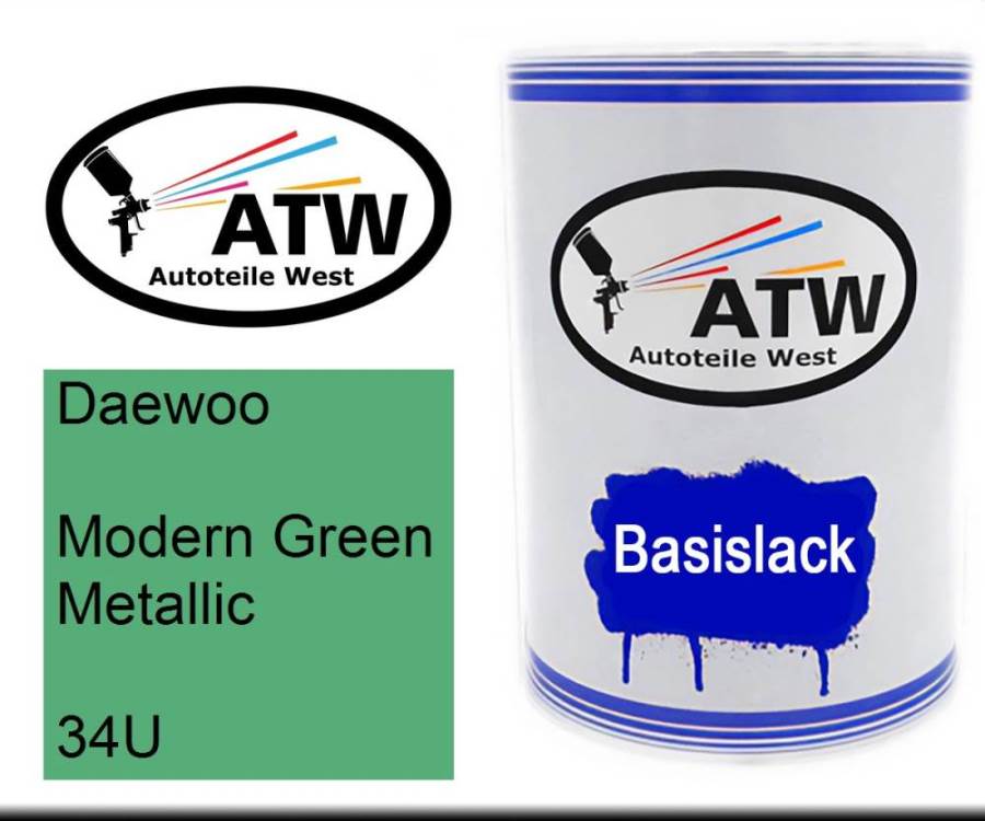 Daewoo, Modern Green Metallic, 34U: 500ml Lackdose, von ATW Autoteile West.